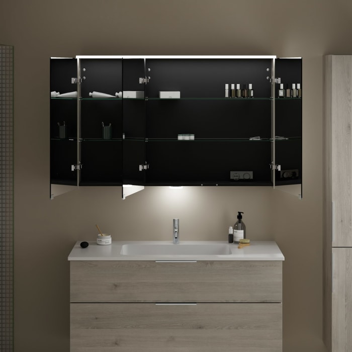 burgbad Eqio Spiegelschrank mit LED-Aufsatzleuchte und LED-Waschtischbeleuchtung 120 cm Rechts