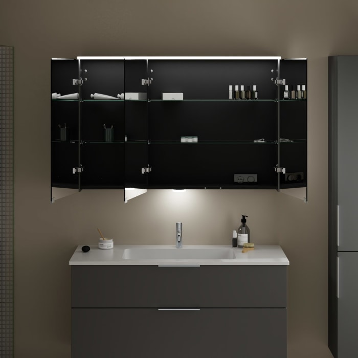 burgbad Eqio Spiegelschrank mit LED-Aufsatzleuchte und LED-Waschtischbeleuchtung 120 cm Rechts