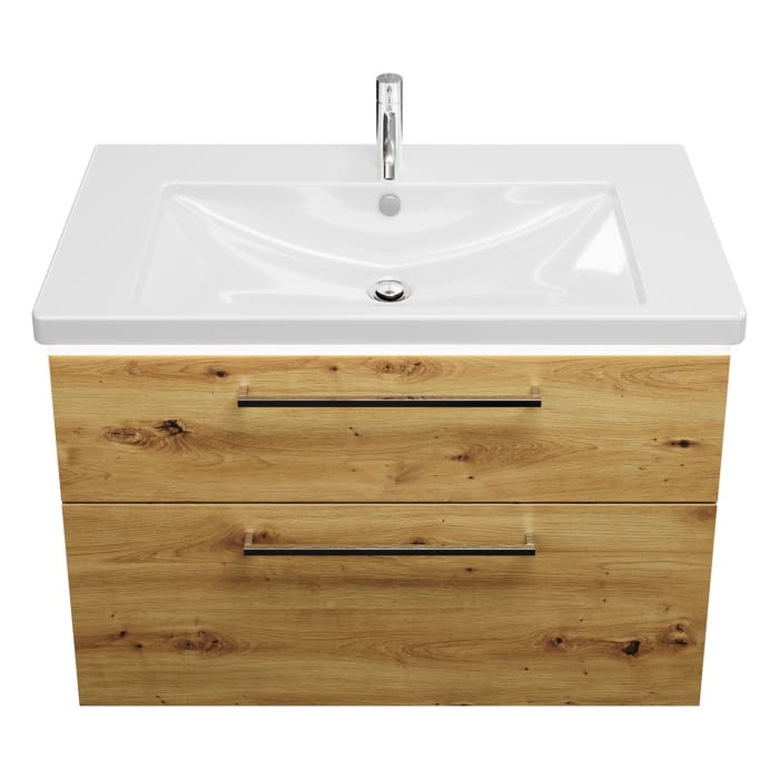 burgbad Eqio Waschtischkombination mit Keramik-Waschtisch mit LED-Beleuchtung, 93 cm, mit Stangengriff P95