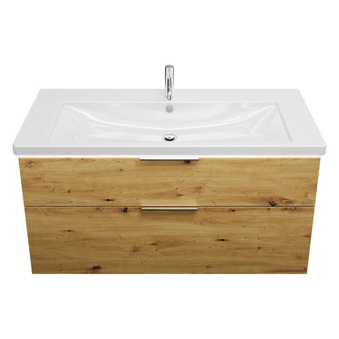 burgbad Eqio Waschtischkombination mit Keramik-Doppelwaschtisch mit LED-Beleuchtung, 123 cm, mit Griff G0146