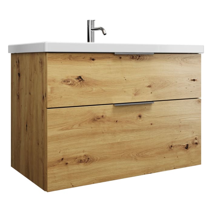 burgbad Eqio Waschtischkombination mit Keramik-Waschtisch, 93 cm, mit Griff G0146