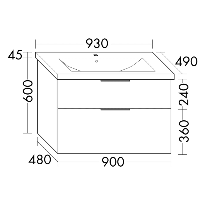 burgbad Eqio Waschtischkombination mit Keramik-Waschtisch, 93 cm, mit Griff G0146