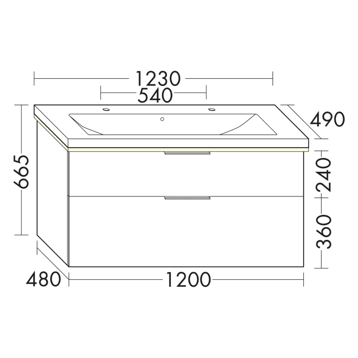 burgbad Eqio Waschtischkombination mit Keramik-Waschtisch mit LED-Beleuchtung, 123 cm, mit Griff G0146