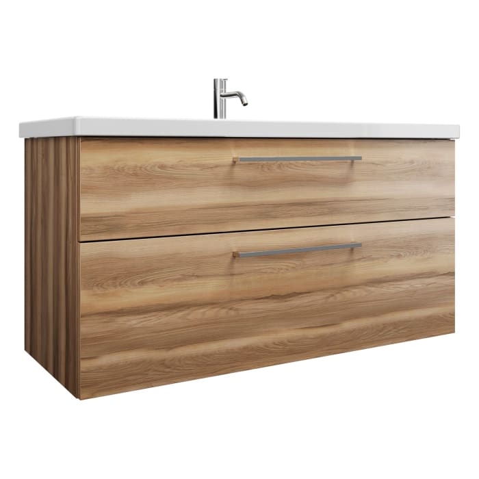 burgbad Eqio Waschtischkombination mit Keramik-Waschtisch, 123 cm, mit Stangengriff P95