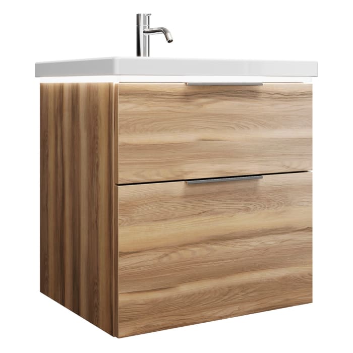 burgbad Eqio Waschtischkombination mit Keramik-Waschtisch mit LED-Beleuchtung, 63 cm, mit Griff G0146