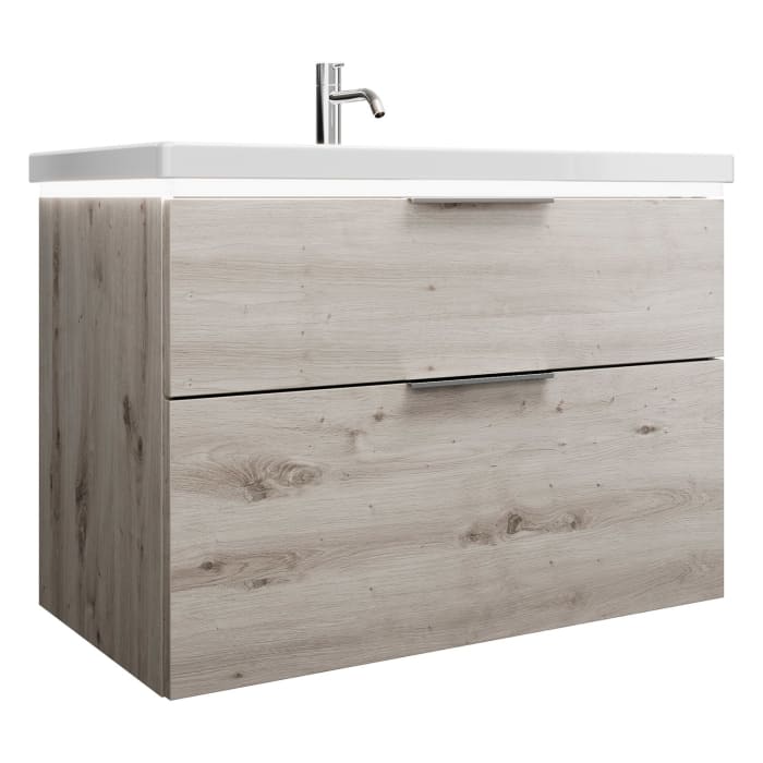 burgbad Eqio Waschtischkombination mit Keramik-Waschtisch mit LED-Beleuchtung, 93 cm, mit Griff G0146