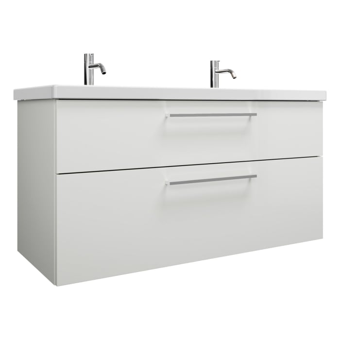 burgbad Eqio Waschtischkombination mit Keramik-Doppelwaschtisch, 123 cm, mit Stangengriff P95