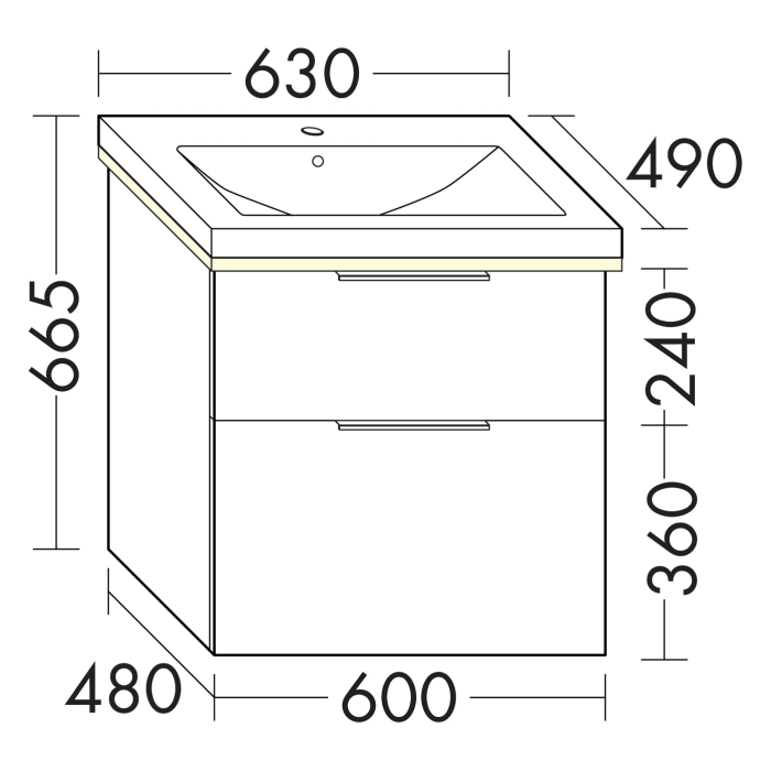 burgbad Eqio Waschtischkombination mit Keramik-Waschtisch mit LED-Beleuchtung, 63 cm, mit Griff G0146