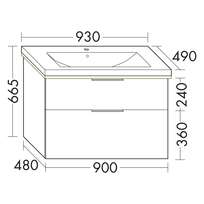 burgbad Eqio Waschtischkombination mit Keramik-Waschtisch mit LED-Beleuchtung, 93 cm, mit Griff G0146