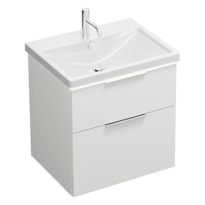 burgbad Eqio Waschtischkombination mit Keramik-Waschtisch mit LED-Beleuchtung, 63 cm, mit Griff G0146