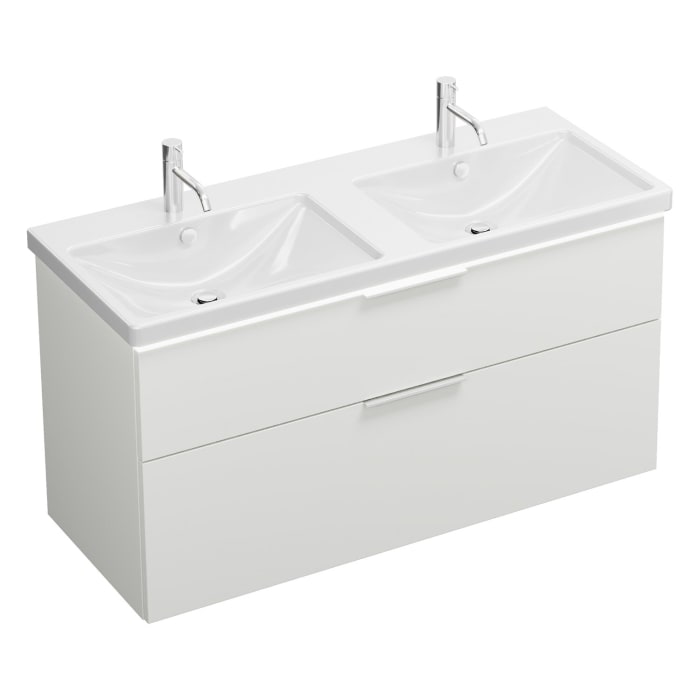 burgbad Eqio Waschtischkombination mit Keramik-Doppelwaschtisch mit LED-Beleuchtung, 123 cm, mit Griff G0146