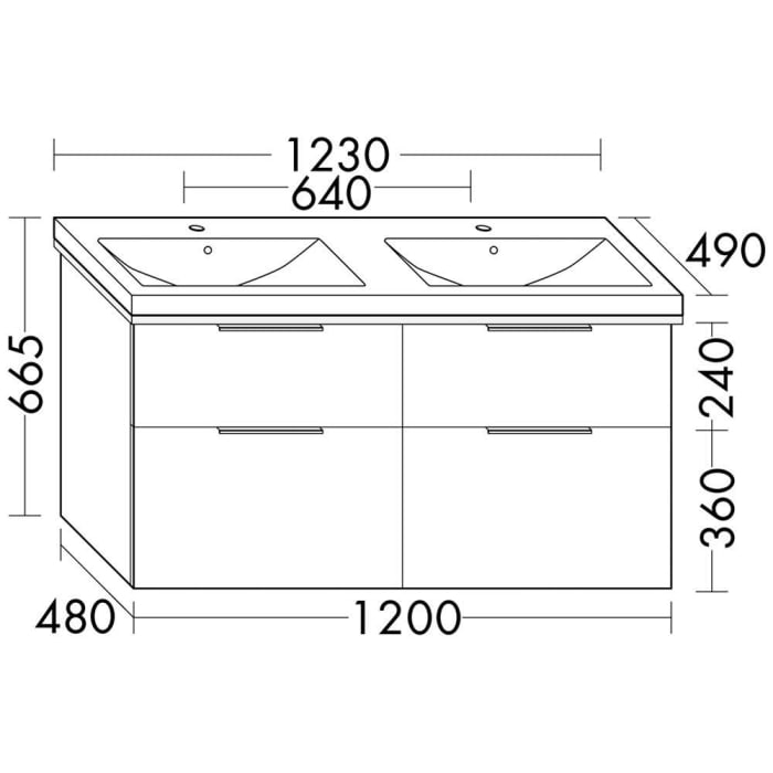 burgbad Eqio Waschtischkombination mit Keramik-Doppelwaschtisch mit LED-Beleuchtung, 123 cm, mit Griff G0146