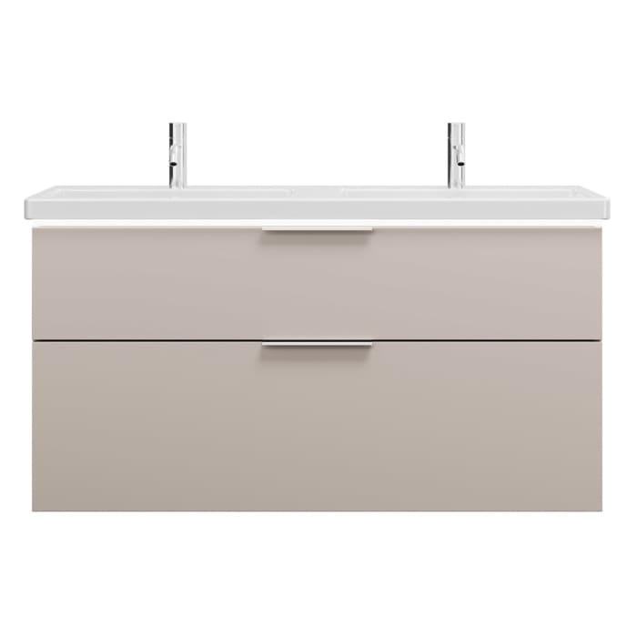 burgbad Eqio Waschtischkombination mit Keramik-Doppelwaschtisch mit LED-Beleuchtung, 123 cm, mit Griff G0146