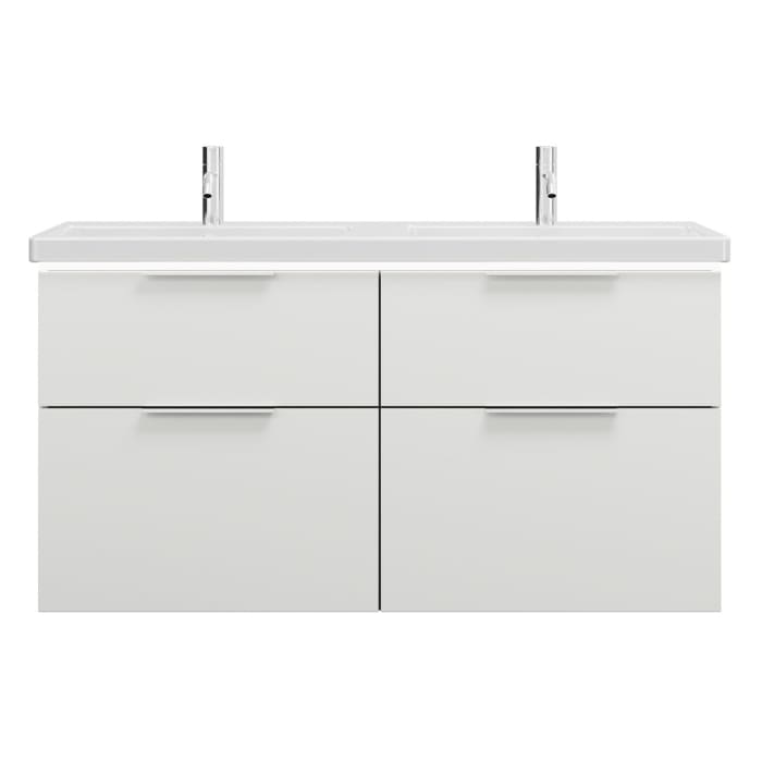 burgbad Eqio Waschtischkombination mit Keramik-Doppelwaschtisch mit LED-Beleuchtung, 123 cm, mit Griff G0146