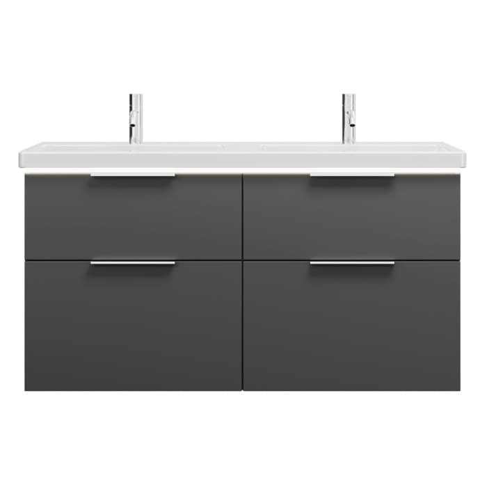 burgbad Eqio Waschtischkombination mit Keramik-Doppelwaschtisch mit LED-Beleuchtung, 123 cm, mit Griff G0146