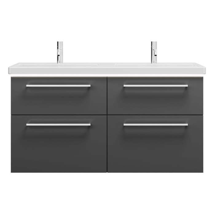 burgbad Eqio Waschtischkombination mit Keramik-Doppelwaschtisch mit LED-Beleuchtung, 123 cm, mit Stangengriff P95