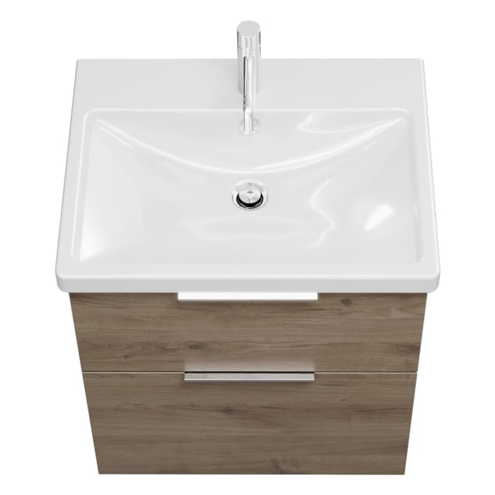 burgbad Eqio Waschtischkombination mit Keramik-Waschtisch mit LED-Beleuchtung, 63 cm, mit Griff G0146