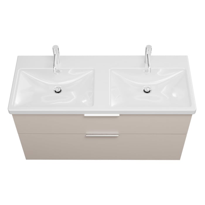 burgbad Eqio Waschtischkombination mit Keramik-Doppelwaschtisch mit LED-Beleuchtung, 123 cm, mit Griff G0146