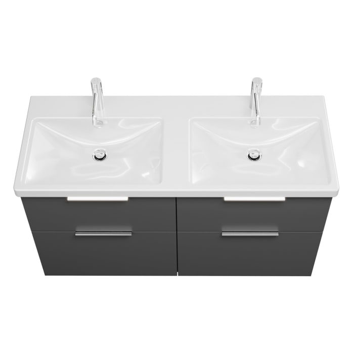 burgbad Eqio Waschtischkombination mit Keramik-Doppelwaschtisch mit LED-Beleuchtung, 123 cm, mit Griff G0146