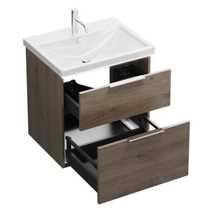 burgbad Eqio Waschtischkombination mit Keramik-Waschtisch mit LED-Beleuchtung, 63 cm, mit Griff G0146