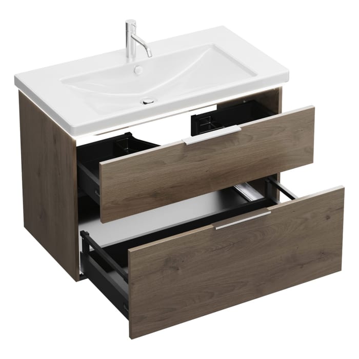 burgbad Eqio Waschtischkombination mit Keramik-Waschtisch mit LED-Beleuchtung, 93 cm, mit Griff G0146