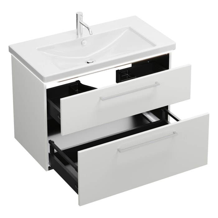 burgbad Eqio Waschtischkombination mit Keramik-Waschtisch mit LED-Beleuchtung, 93 cm, mit Stangengriff P95