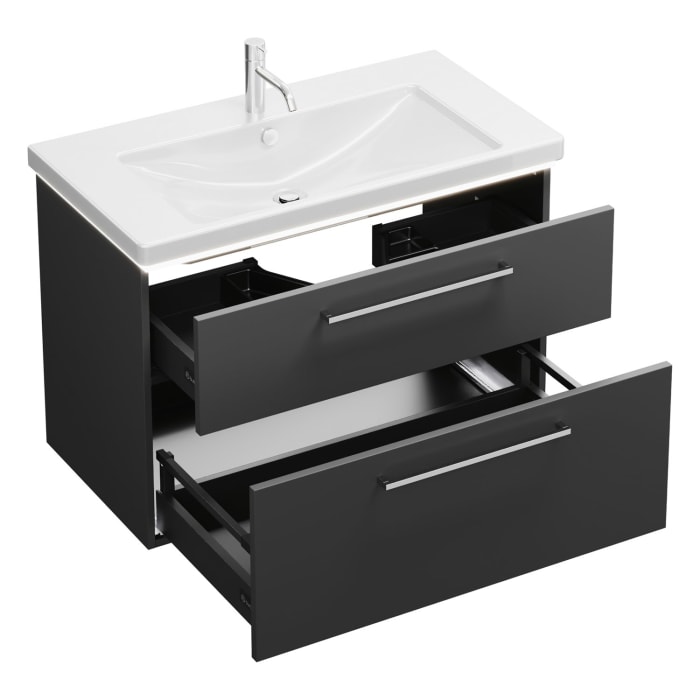 burgbad Eqio Waschtischkombination mit Keramik-Waschtisch mit LED-Beleuchtung, 93 cm, mit Stangengriff P95