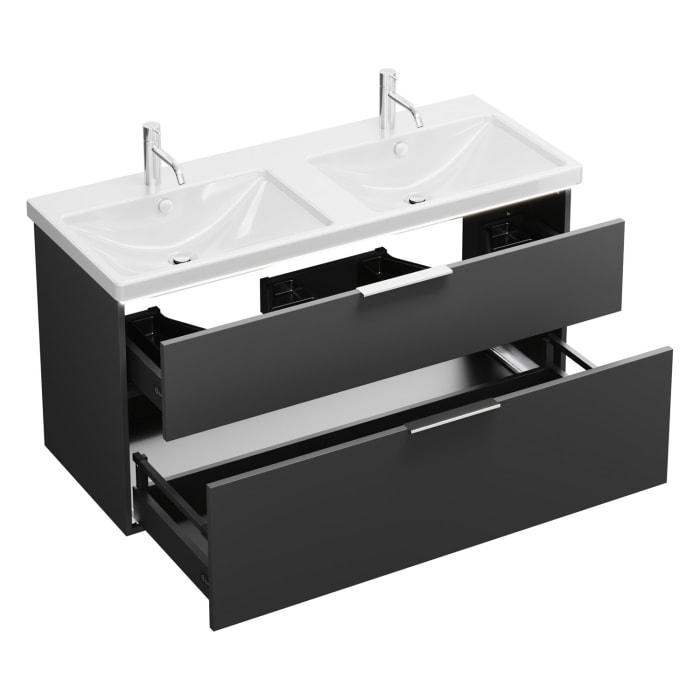 burgbad Eqio Waschtischkombination mit Keramik-Doppelwaschtisch mit LED-Beleuchtung, 123 cm, mit Griff G0146