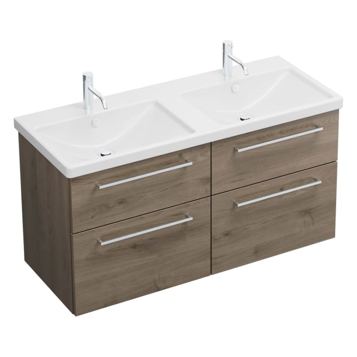 burgbad Eqio Waschtischkombination mit Keramik-Doppelwaschtisch, 123 cm, mit Stangengriff P95