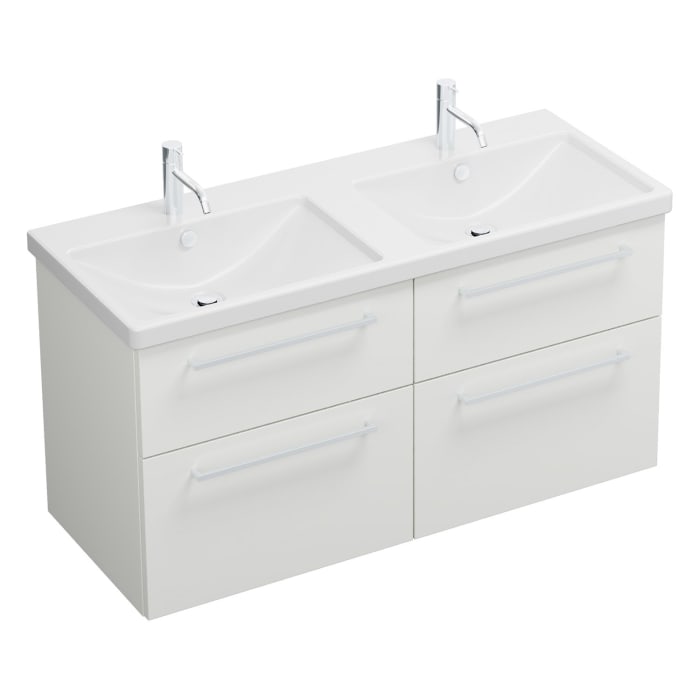 burgbad Eqio Waschtischkombination mit Keramik-Doppelwaschtisch, 123 cm, mit Stangengriff P95