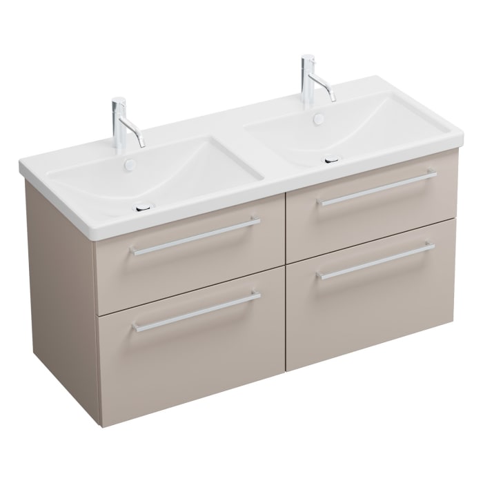 burgbad Eqio Waschtischkombination mit Keramik-Doppelwaschtisch, 123 cm, mit Stangengriff P95