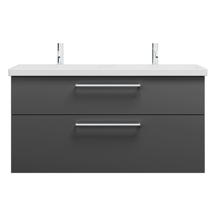 burgbad Eqio Waschtischkombination mit Keramik-Doppelwaschtisch, 123 cm, mit Stangengriff P95