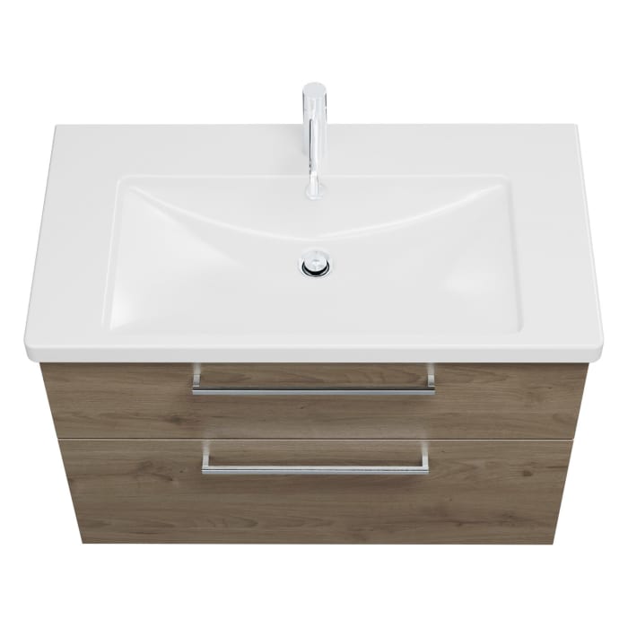 burgbad Eqio Waschtischkombination mit Keramik-Waschtisch, 93 cm, mit Stangengriff P95