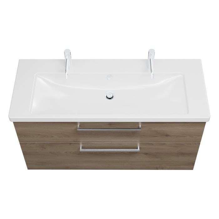 burgbad Eqio Waschtischkombination mit Keramik-Waschtisch, 123 cm, mit Stangengriff P95