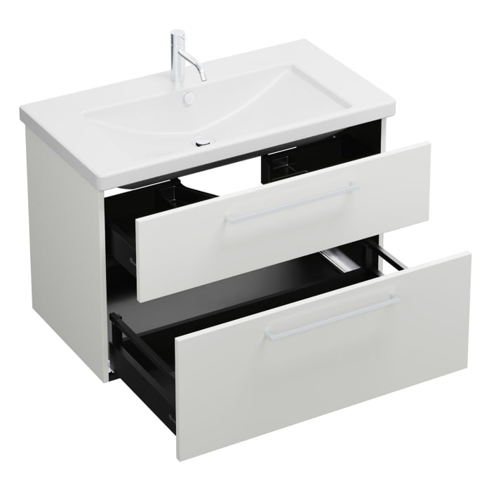 burgbad Eqio Waschtischkombination mit Keramik-Waschtisch, 93 cm, mit Stangengriff P95