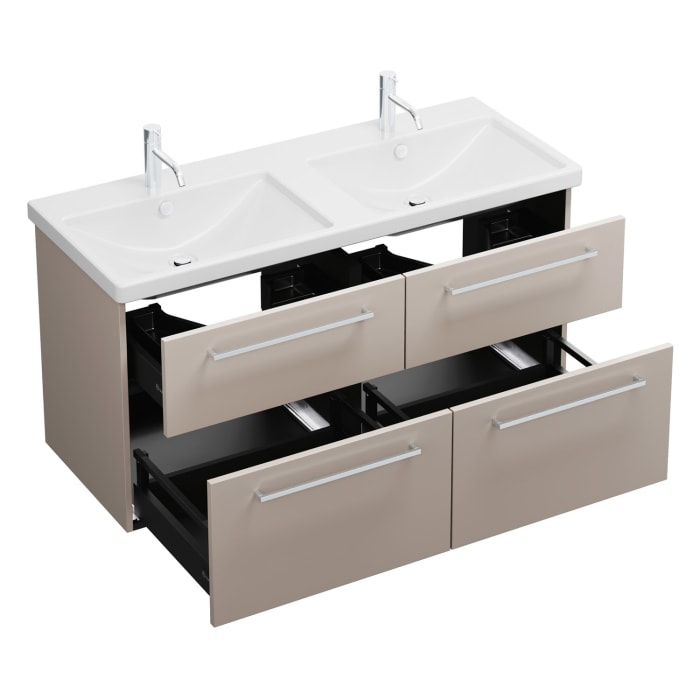 burgbad Eqio Waschtischkombination mit Keramik-Doppelwaschtisch, 123 cm, mit Stangengriff P95