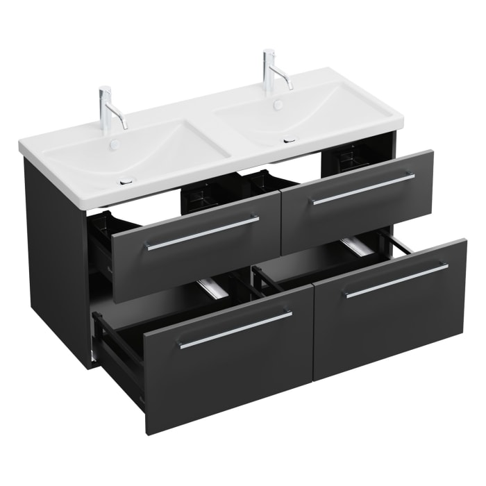 burgbad Eqio Waschtischkombination mit Keramik-Doppelwaschtisch, 123 cm, mit Stangengriff P95