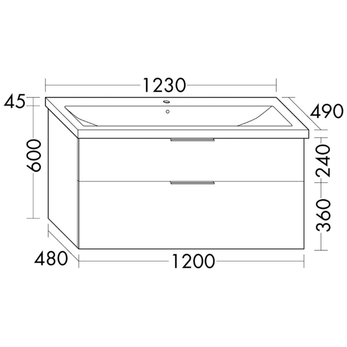 burgbad Eqio Waschtischkombination mit Keramik-Waschtisch, 123 cm, mit Stangengriff P95