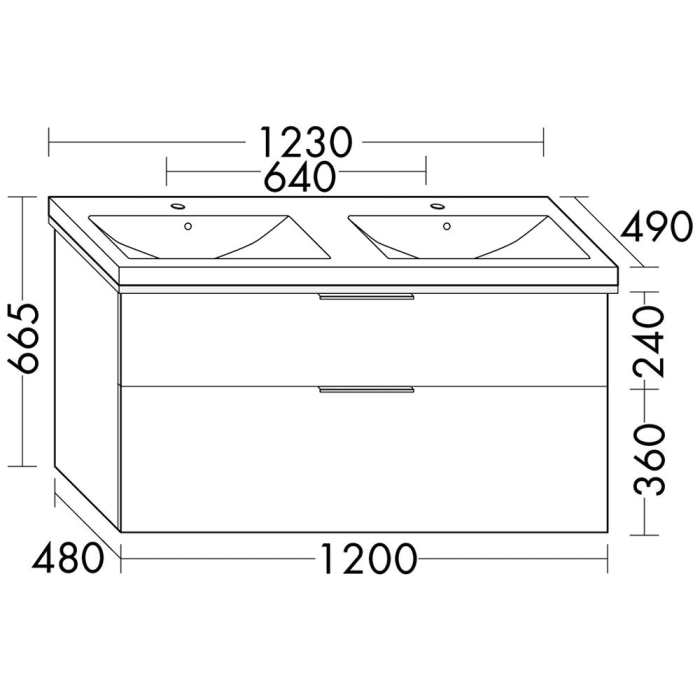 burgbad Eqio Waschtischkombination mit Keramik-Doppelwaschtisch mit LED-Beleuchtung, 123 cm, mit Stangengriff P95