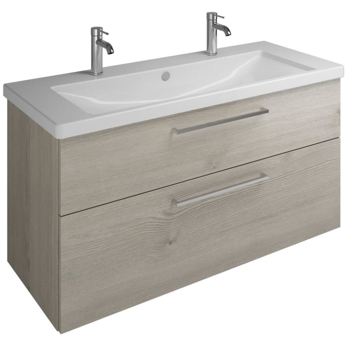 burgbad Eqio Waschtischkombination mit Keramik-Waschtisch, 123 cm, mit Stangengriff P95