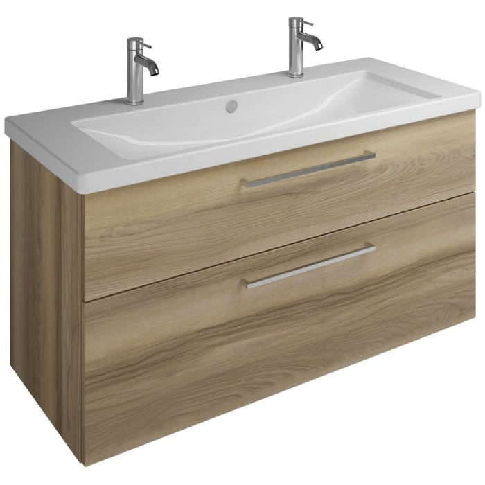 burgbad Eqio Waschtischkombination mit Keramik-Waschtisch, 123 cm, mit Stangengriff P95