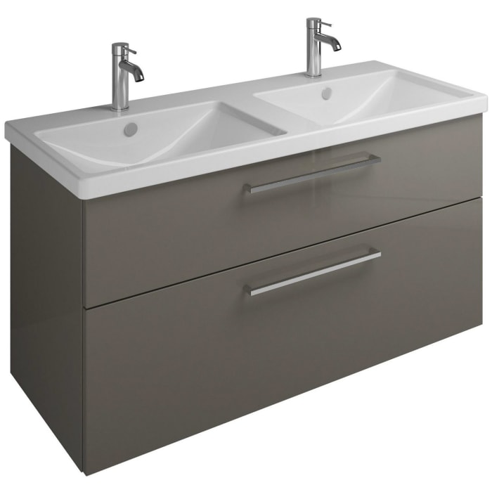 burgbad Eqio Waschtischkombination mit Keramik-Doppelwaschtisch, 123 cm, mit Stangengriff P95