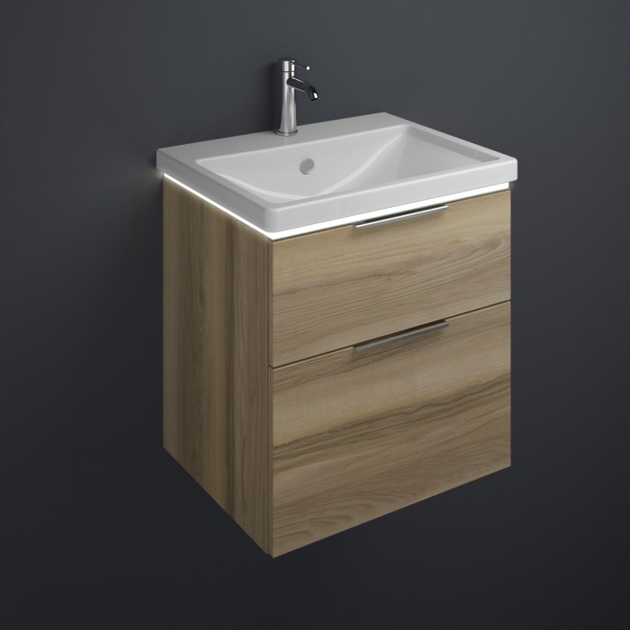 burgbad Eqio Waschtischkombination mit Keramik-Waschtisch mit LED-Beleuchtung, 63 cm, mit Griff G0146