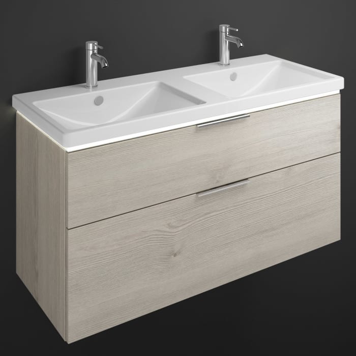 burgbad Eqio Waschtischkombination mit Keramik-Doppelwaschtisch mit LED-Beleuchtung, 123 cm, mit Griff G0146