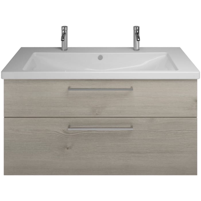 burgbad Eqio Waschtischkombination mit Keramik-Waschtisch, 123 cm, mit Stangengriff P95