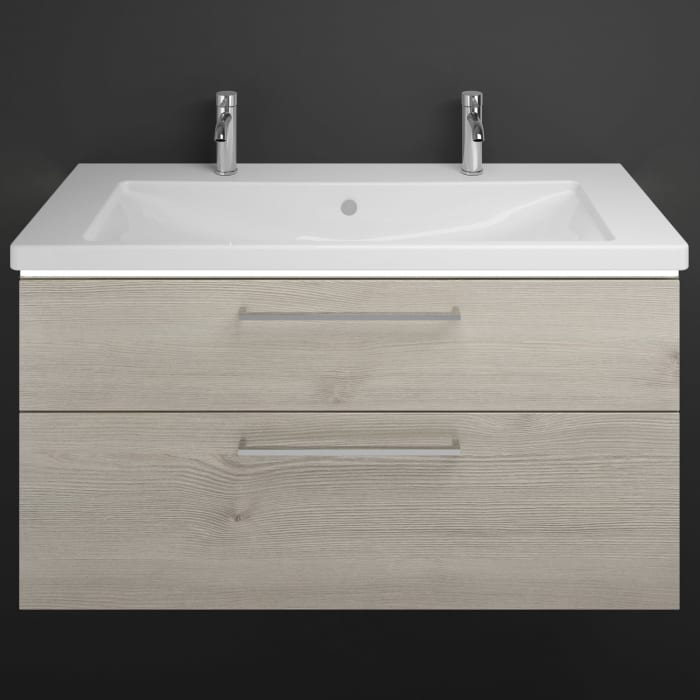 burgbad Eqio Waschtischkombination mit Keramik-Waschtisch mit LED-Beleuchtung, 123 cm, mit Stangengriff P95