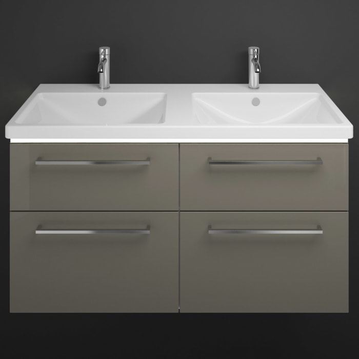 burgbad Eqio Waschtischkombination mit Keramik-Doppelwaschtisch mit LED-Beleuchtung, 123 cm, mit Stangengriff P95