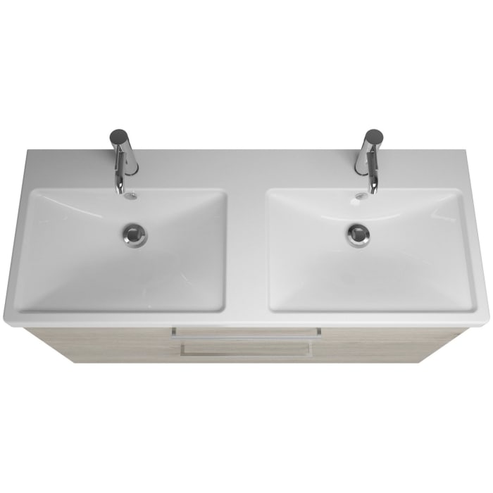 burgbad Eqio Waschtischkombination mit Keramik-Doppelwaschtisch, 123 cm, mit Stangengriff P95