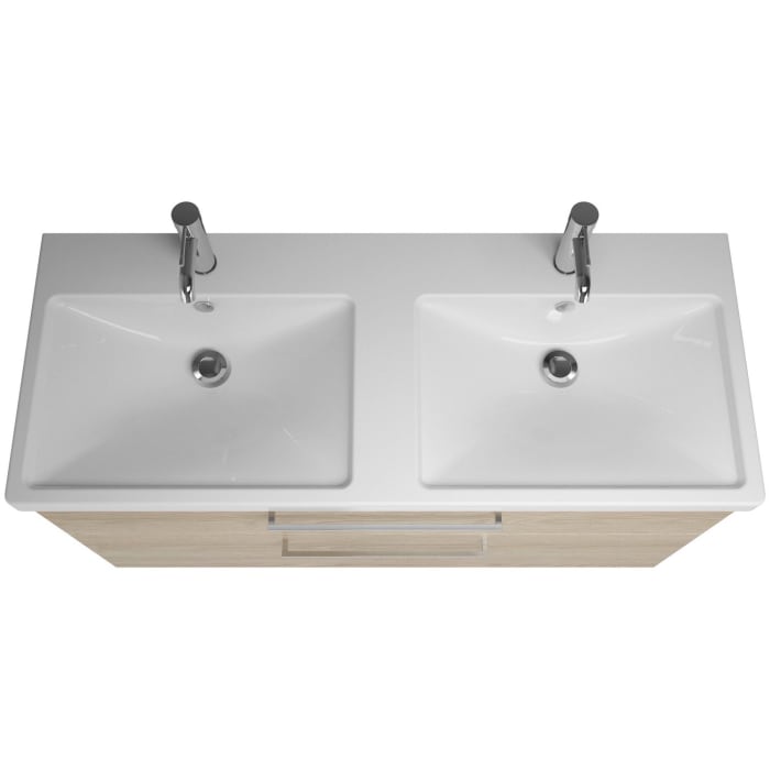 burgbad Eqio Waschtischkombination mit Keramik-Doppelwaschtisch, 123 cm, mit Stangengriff P95