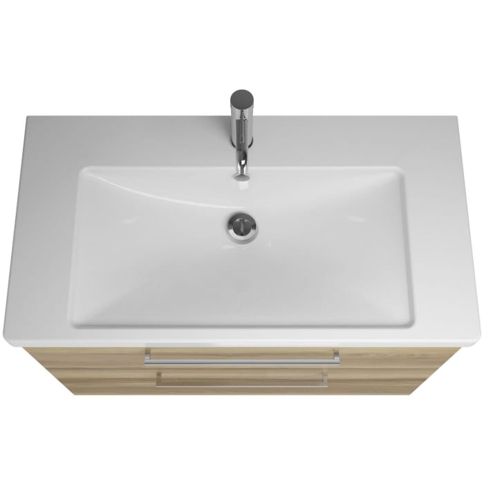 burgbad Eqio Waschtischkombination mit Keramik-Waschtisch mit LED-Beleuchtung, 93 cm, mit Stangengriff P95